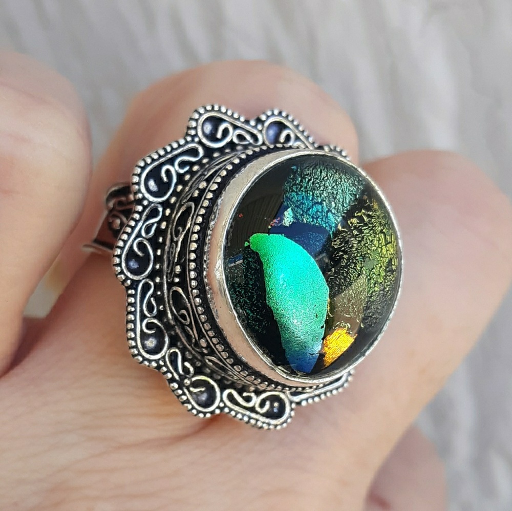 New Dichoric Glass 925 Silver Ring.